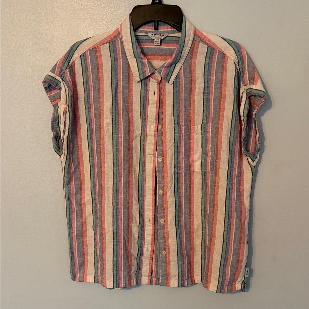 Orvis Multicolor Striped Short-Sleeve Linen Blend Button-Down
